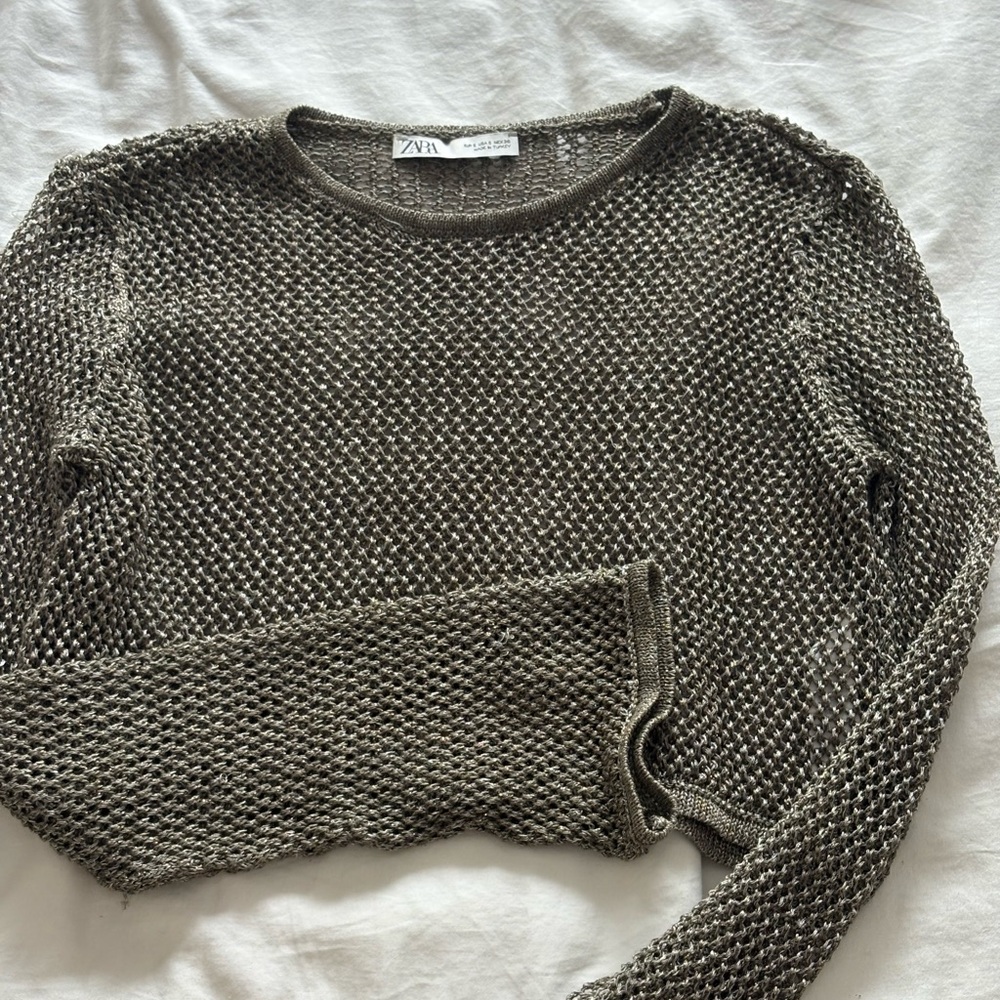 Zara Khaki Textured Women's Sweater